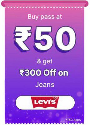 Levis Pass Men's Clothing only at Rs. 50 and get a discount of 25% upto Rs 300 