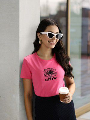 Levis Women Pink Floral Printed Pure Cotton Casual T-shirt