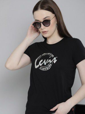 Levis Women Red Tab Brand Logo Printed Crew Neck Pure Cotton T-shirt
