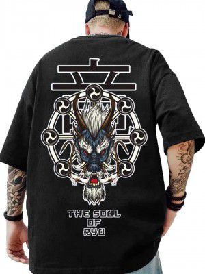 LEWEL Men's Stylish Back Printed 3/4th Sleeve T-Shirt (Black)
