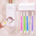 Lexazo Hands Free Wall Mounted Plastic Dust Proof Automatic Toothpaste Dispenser and Detachable Hole 5 Toothbrush Holder, White...