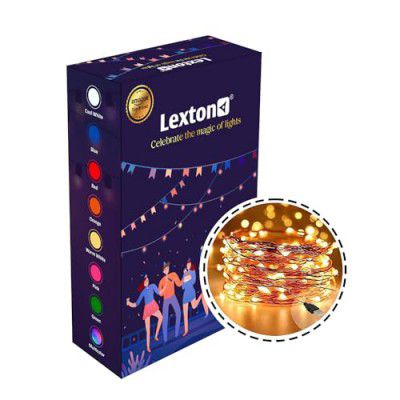 Lexton 10 m Led Copper String Light | USB Sourced | Warm White | for Indoor & Outdoor Decorations, Diwali, Christmas, Wedding, Party, Lawn (Pack of 1)