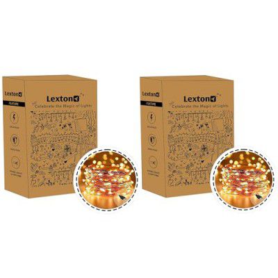 Lexton 10 m Led Copper String Light | USB Sourced | Warm White | for Indoor & Outdoor Decorations, Diwali, Christmas, Wedding, Party, Lawn | Pack of 2