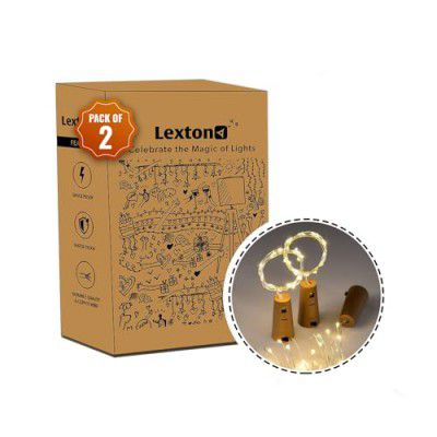 Lexton 20 LED Wine Bottle Cork Lights Copper Wire String Lights (Warm White, Pack of 2) (Cork Light)