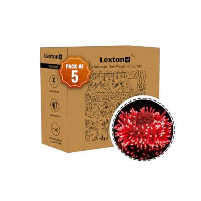 Lexton 36 Feet Long 40 LED Power Pixel Serial String/Fairy Light | Plug Sourced | (Pack of 5, Red)