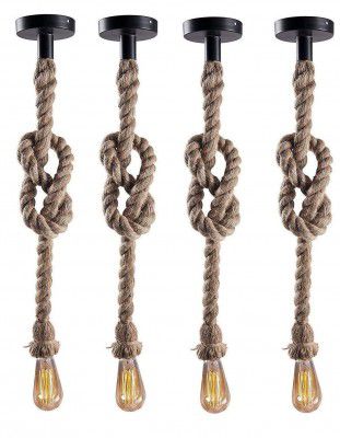 Lexton 40 Watt Rustic Rope Hanging Lamp (Bulb Not Included) (Multicolor, Pack of 4), Standard (Lex-RopeHanging)