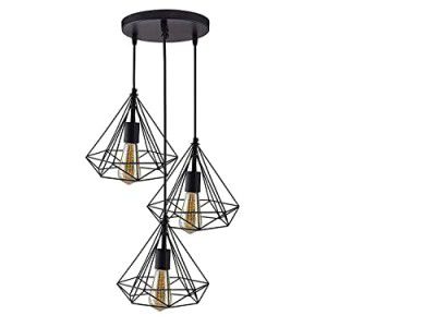 Lexton 60 Watt Diamond Cage Hanging Ceiling Pendant Lamp Light Fixture | Bedroom, Restaurant, Indoor Or Home Decoration (Corded Electric, Black, Pack of 1, Bulb Not Included)