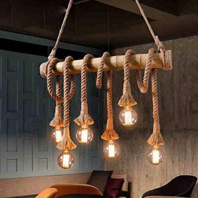 Lexton Bamboo Rope Pendant Light Fixture (Bulb Not Included) | for Home Interior Decorations (Multicolor, Pack of 1) (Lex-Rope/Fixture), Standard