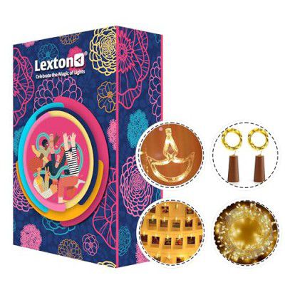 Lexton Combo of Photo Clip Light Battery Powered 20 Clips | Diya Curtain Lights 6 Big & 6 Small Diya | 40 Feet LED Decorative String Light | 4 Pcs, 20 LED Bottle Cork Light (Warm White)