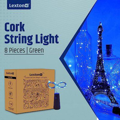 Lexton Cork Light | Bottle Light | Blue Copper String Light | Cork String Light | 8 Pieces | for Valentine's Day, Room décor, Birthdays, Party,Diwali