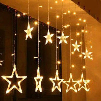 Lexton Decorative Star Curtain Icicle LED Light | 5 Big Star & 5 Small Star, 3 Meter with 8 Flashing Modes,Plug Sourced | for Indoor & Outdoor Decorations, Christmas, Diwali (Pack of 1, Warm White)