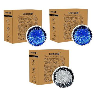 Lexton Indian Cricket Combo of 2 Pcs Blue & 1 Pcs White 40ft String Light | Decoration Lighting Bulbs Ladi for Diwali, Christmas, Eid, Birthday, Wedding | Suitable Indoor & Outdoor (Set of 3)