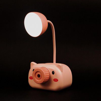 Lexton LED Camera Shaped Study Table Mini Lamp for Students | Rechargeable Desk Lamps with Pencil Cutting & Pen Barrel |USB Warm Light LED Children Study Lamp Toy | (Pink, Pack of 1)