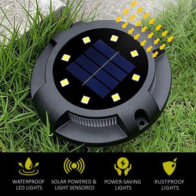 Lexton Solar Outdoor Buried Lights, 8 led Solar Garden Disk Light, Waterproof Road Markers for Walkway (2 Pack, ABS Plastic Warm White)