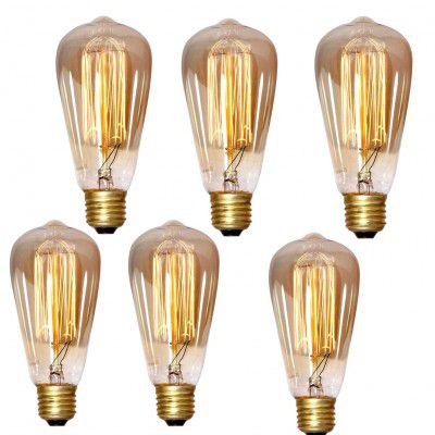 Lexton Tesla Vintage Tungsten Filament Bulb | (Pack of 6, Warm white/Yellow)