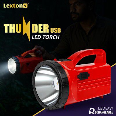 Lexton Thunder USB Rechargeable High Power LED Torch, 4000mAh Battery, 5W SMD Bright Flashlight