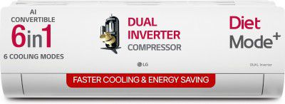 LG 2025 Model 1.5 Ton 5 Star Split Dual Inverter with Faster Cooling and Energy Saving, AI Convertible 6-in-1 Cooling, AC (US-Q19YNZE3, White)
