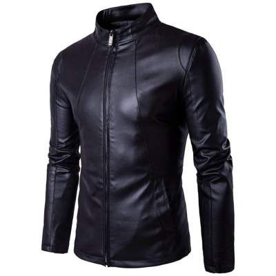LH Pure Genuine Leather Jacket for Men's (L, BLACK)