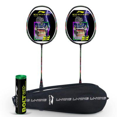 Li-Ning Home Crew Combo (2 x Li-Ning Rackets & 6 x Nylon Shuttlecocks) with Racket Case