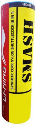 LI-NING Smash Nylon Shuttle - Yellow  (Medium, 77, Pack of 6)