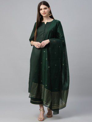 Libas Women Green Pure Cotton Kurta with Palazzos & With Dupatta