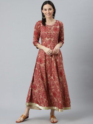 Libas Women Maroon Ethnic Motifs Printed Anarkali Kurta