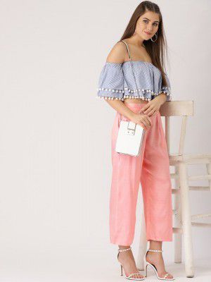Libas Women Pink Solid Straight Cropped Palazzos