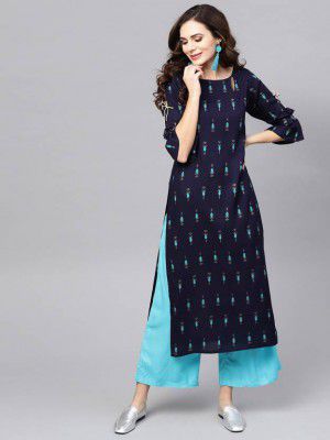 LIBAS  Women Printed Viscose Rayon Straight Kurta  (Dark Blue, Light Blue, Beige)