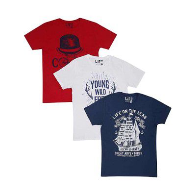 Life by Shoppers Stop Mens Regular Fit Printed T-Shirts (Pack of 3) (200039196D,RED,Small)