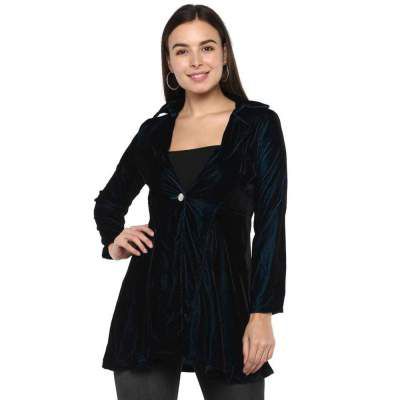 Life by Shoppers Stop Womens Notched Lapel Slub Jacket (Blue_Medium)