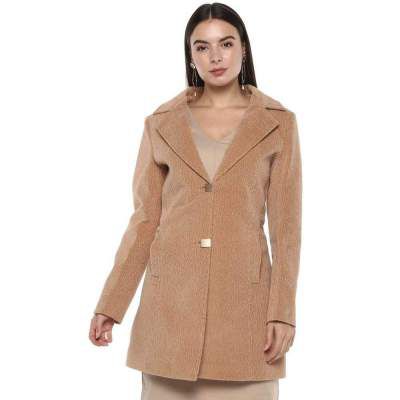 LIFE Womens Notched Lapel Textured Long Coat (206140236-P)
