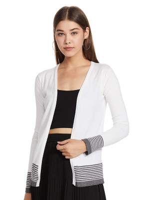 Life Womens Open Front Slub Knitted Shrug Blended Sweater (206042998_Off-White_S)