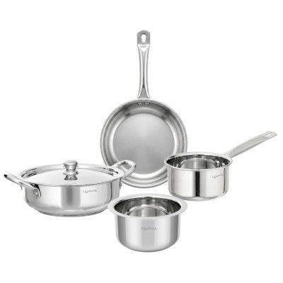 Lifelong 0.8mm Thick Stainless Steel Combo of 4-Kadhai, Fry Pan