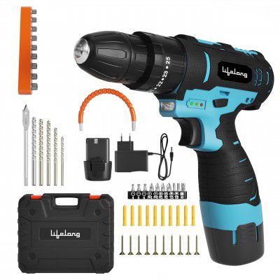 Lifelong 12V Cordless Drill Machine For Home Use, 1500 Mah Battery