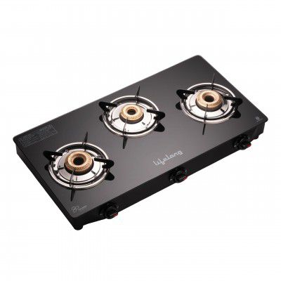 Lifelong 3 Burner Gas Stove Top for Kitchen - Brass Burner Manual Ignition Cooktop Modern 