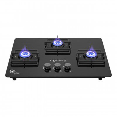 Lifelong 3 Gas Burner Top - 3 Burners Hob Top Gas Stove with Automatic Ignition | (LLHT923),Black
