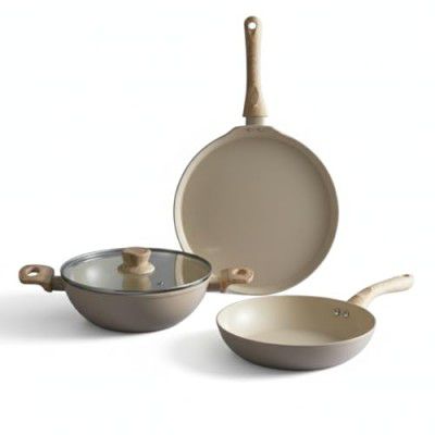 Lifelong 3 Piece Forged Cookware Set With Common Lid |2.2L Kadhai with Lid 24cm |Ceramic Coated |1.4L Fry Pan 24cm | 1.2L Tawa 26cm |Induction & Gas Compatible