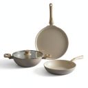 Lifelong 3 Piece Forged Cookware Set With Common Lid |2.2L Kadhai with Lid 24cm |Ceramic Coated |1.4L Fry Pan 24cm | 1.2L Tawa 26cm |Induction & Gas Compatible...