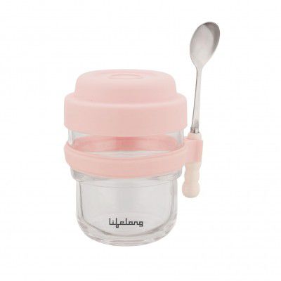 Lifelong 430ml Oatmeal Mug | Airtight Glass Mug with Lid, Spoon & Holder for Kitchen