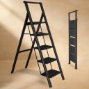Lifelong 5 Steps Steel Ladder with Handle for Home, with 150 Kg Capacity (LLSLH05, Black)...