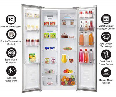 Lifelong 505 L Frost Free Side by Side Refrigerator (Silver LLSBSR505)
