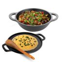 Lifelong Cast Iron Dosa Tawa & Kadai with Wooden Spatula | 2 Count,Black...