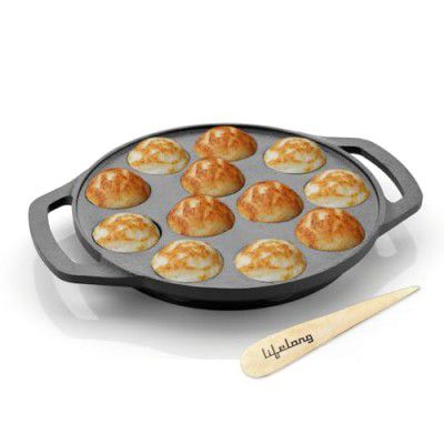 Lifelong Cast Iron Paniyaram Pan 12 Pits | 0.54 L, 2kg