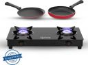 Lifelong Combo - Cooktop + Flat tawa + Fry Pan Top Glass Manual Gas Stove  (2 Burners)...