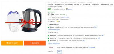 Lifelong Corona Warrior Kit - Electric Kettle (1.5L), N95 Mask, Contactless Thermometer, Face Shield Super Combo