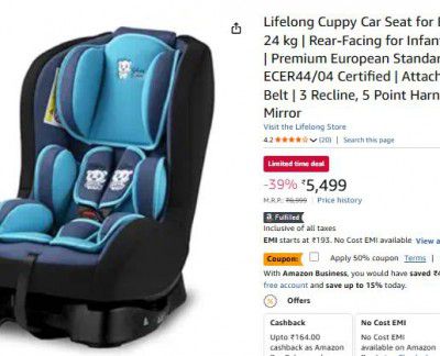 Lifelong Cuppy Car Seat | Premium European Standard Safety – ECER44/04 Certified | 3 Recline, 5 Poi