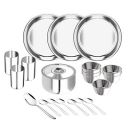 Lifelong Dinner Set of 21 Pcs | Stainless Steel | 3 Full Dinner Plates| 3 Glasses| 6 Vegetable Bowl| 6 Dinner Spoons| 1 Serving Spoon |1 Serving Bowl with Lid (LLDINSET21, Silver)...
