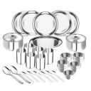 Lifelong Dinner Set of 36 Pcs | Stainless Steel | 6 Full Dinner Plates| 6 Glasses| 12 Vegetable Bowl| 6 Dinner Spoons| (LLDINSET36, Silver)...