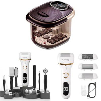 Lifelong Electric Foot Spa Machine (8 Rollers, Bubble Heating) & Callus Remover Kit 