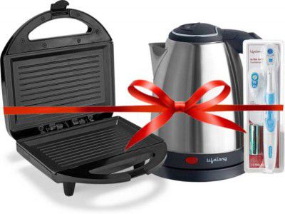 Lifelong Electrified Morning Kit - Electric Kettle (1.5L, Black), Sandwich Maker (750 W) and Electric Toothbrush Super Combo